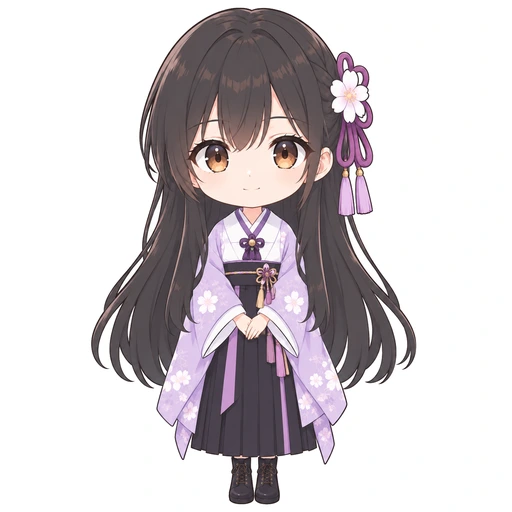 しののちびキャラ(紫の着物に袴風スカート)