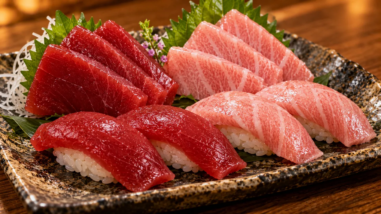 赤身と大トロの刺身と握りの生成イメージ