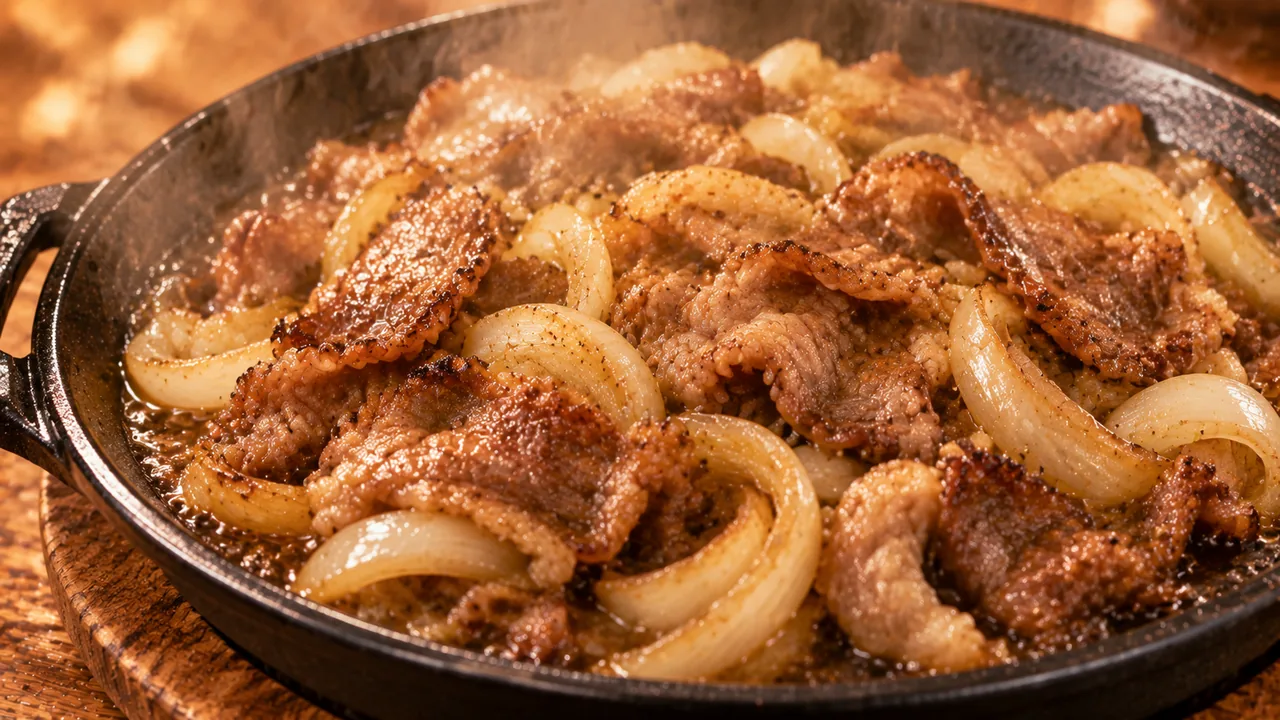 鉄板で焼く牛バラ肉の生成イメージ