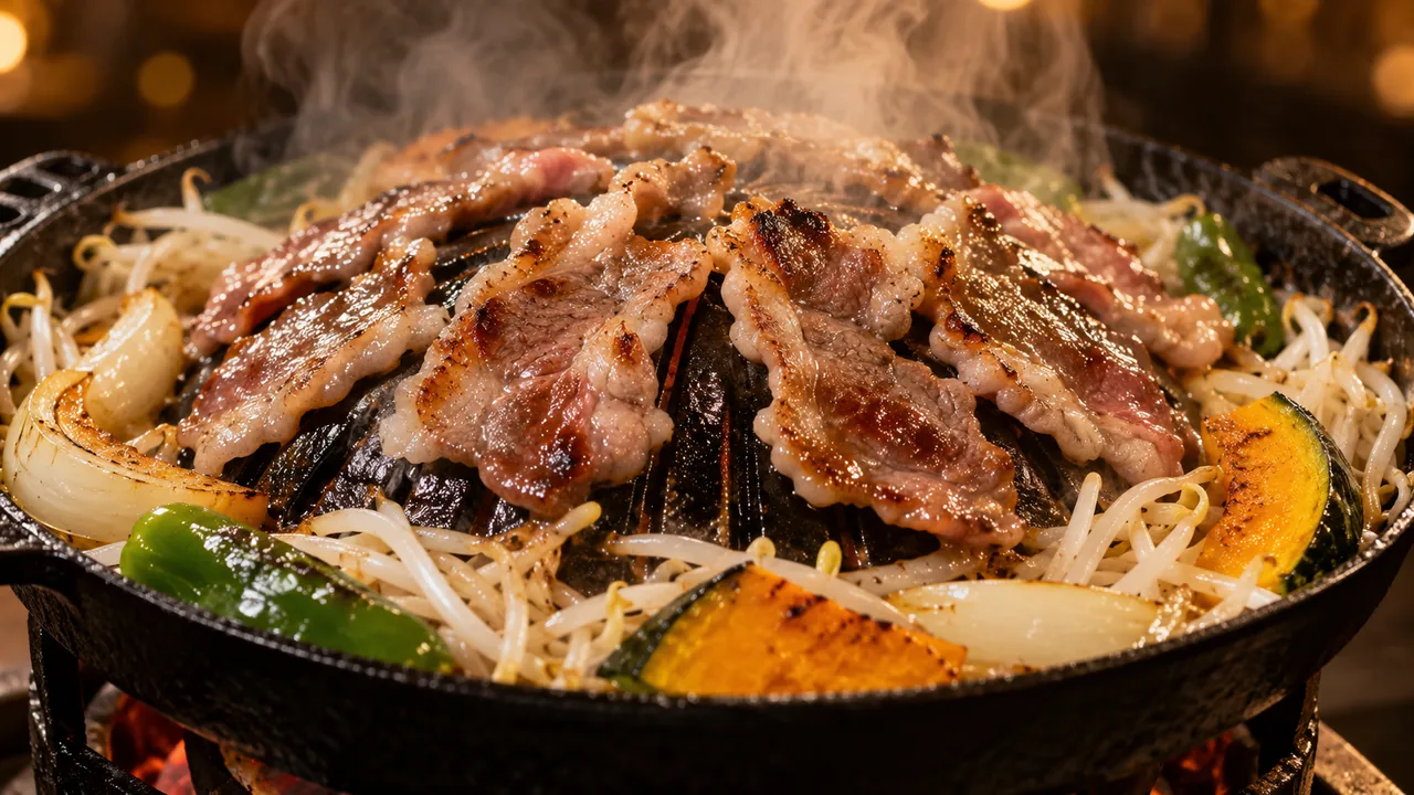 羊肉と野菜を焼くジンギスカンの生成イメージ