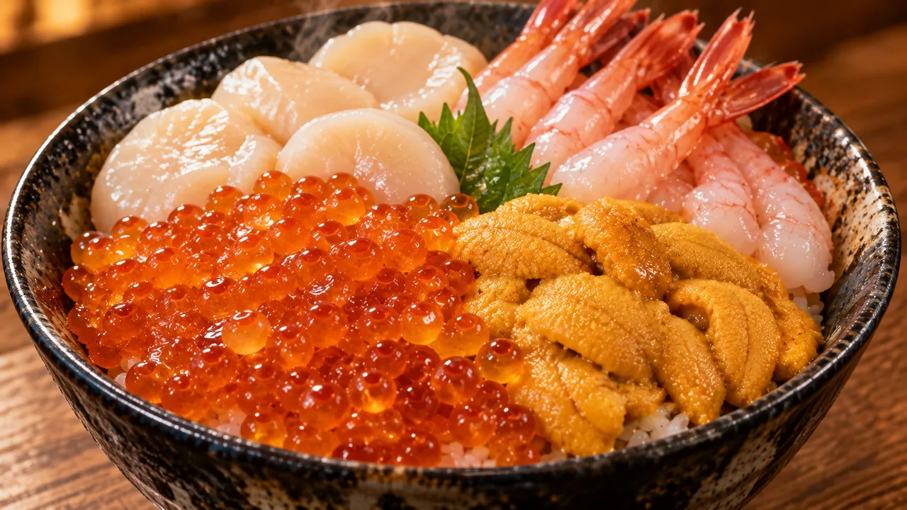 いくらとほたてをのせた海鮮丼の生成イメージ